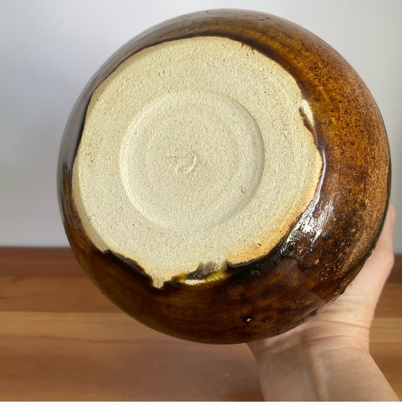 Hand Made Indoor Planter Flower Pot Brown Drip Glaze Studio Pottery MCM - Picture 5 of 12